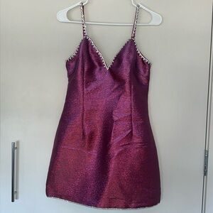 Mini pink dress with rhinestones details